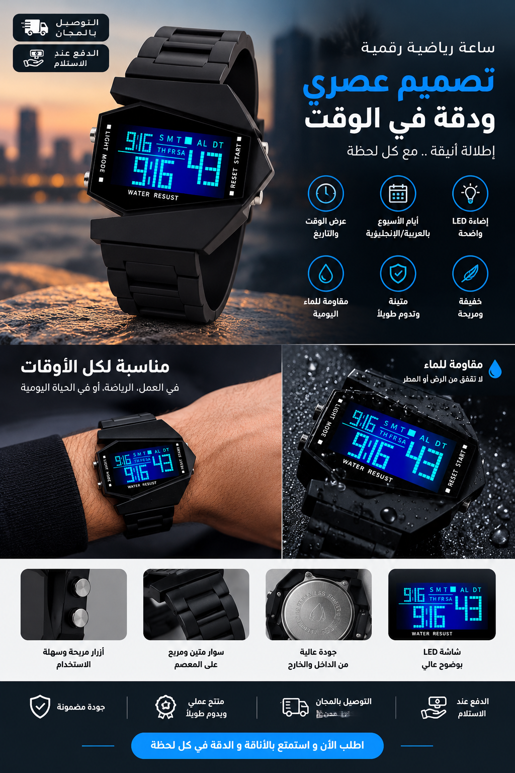 ساعة رقمية رياضية LED للرجال – تصميم عصري، دقة وأناقة في كل لحظة