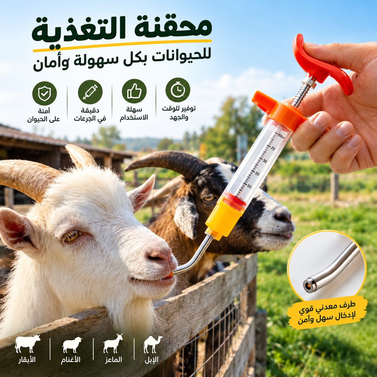 حقنة تجريع المواشي الفولاذية — لإعطاء الدوا بسهولة ودقة 30 ملل C